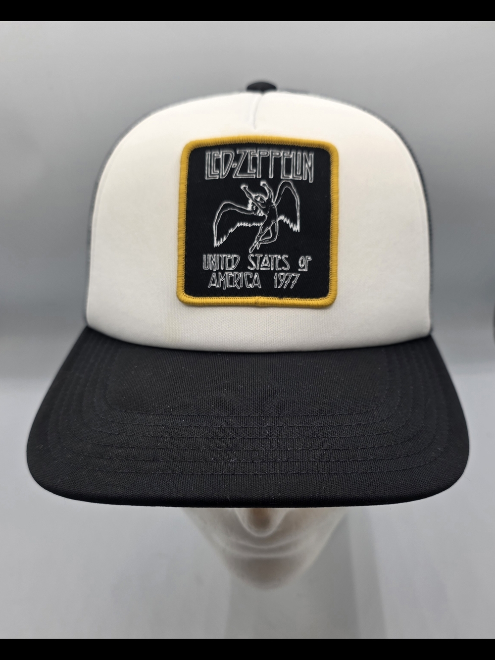 Led Zeppelin Trucker Hat in Black and White.